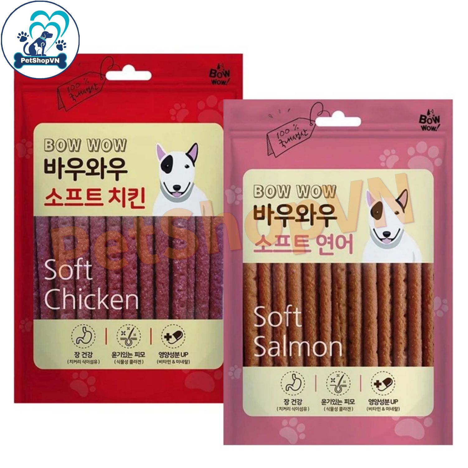 Bánh thưởng thịt que mềm cho chó bowwow túi 150g vị gà & cá hồi