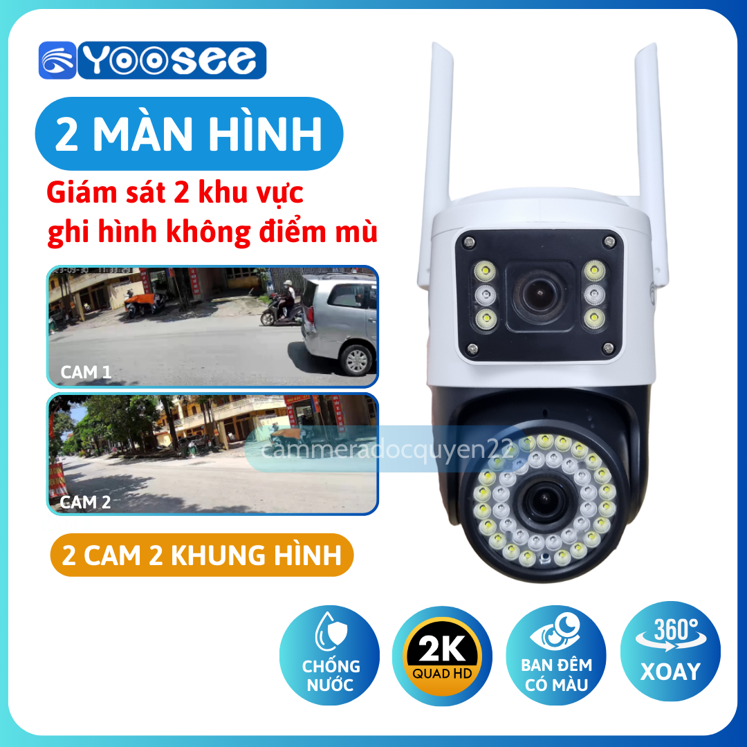 Camera YOOSEE WIFI/SIM 4G Ngoài Trời 2 Mắt 2 Khung Hình Góc Rộng FullHD 1080p, Hình Ảnh Sắc Nét, Hỗ Trợ Đèn Flash Có Màu, Đàm Thoại 2 Chiều - Bảo Hành 12 Tháng