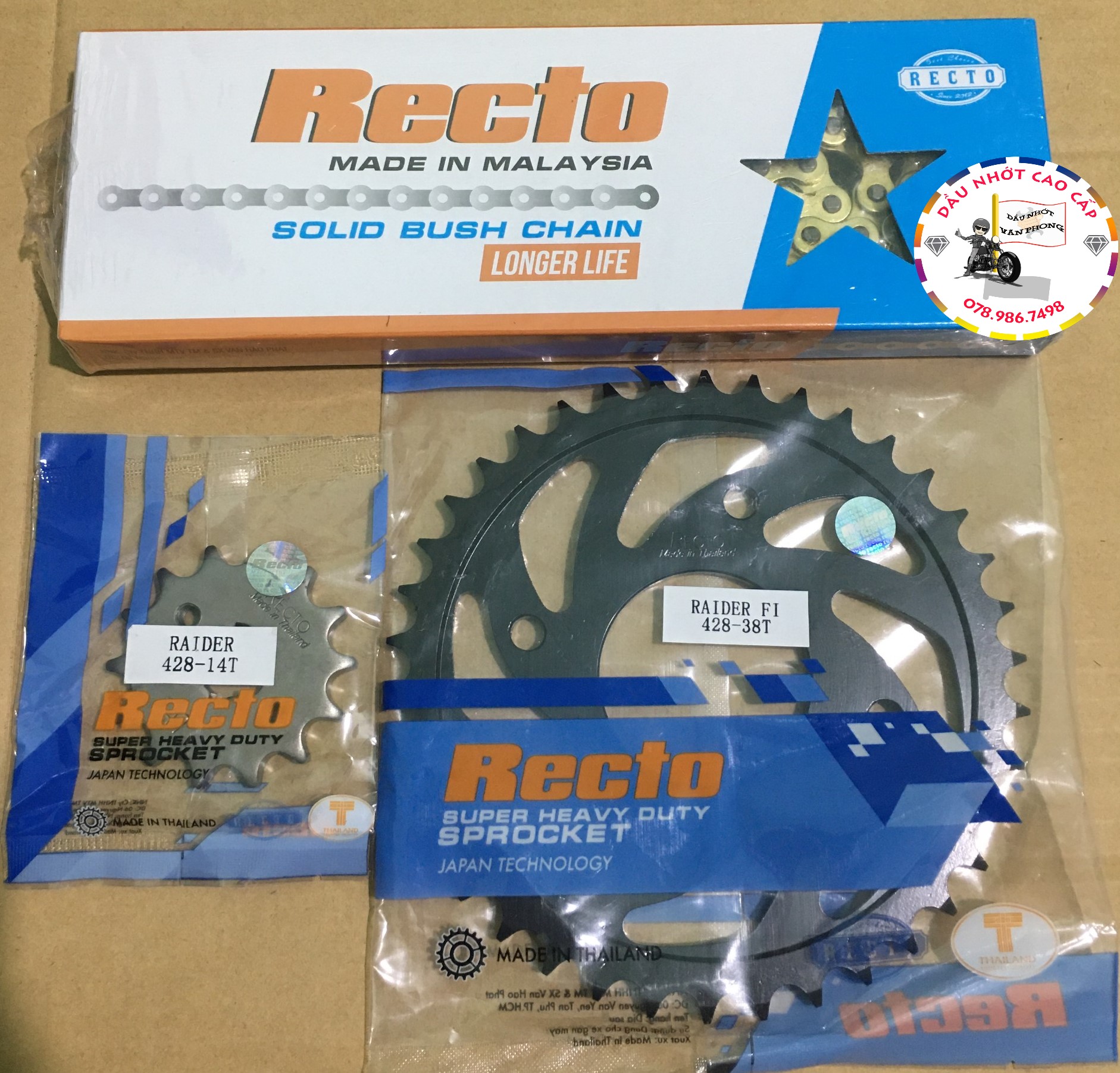 Nhông sên dĩa Recto chính hãng Raider Satria Fi - 14-38 sên 9ly