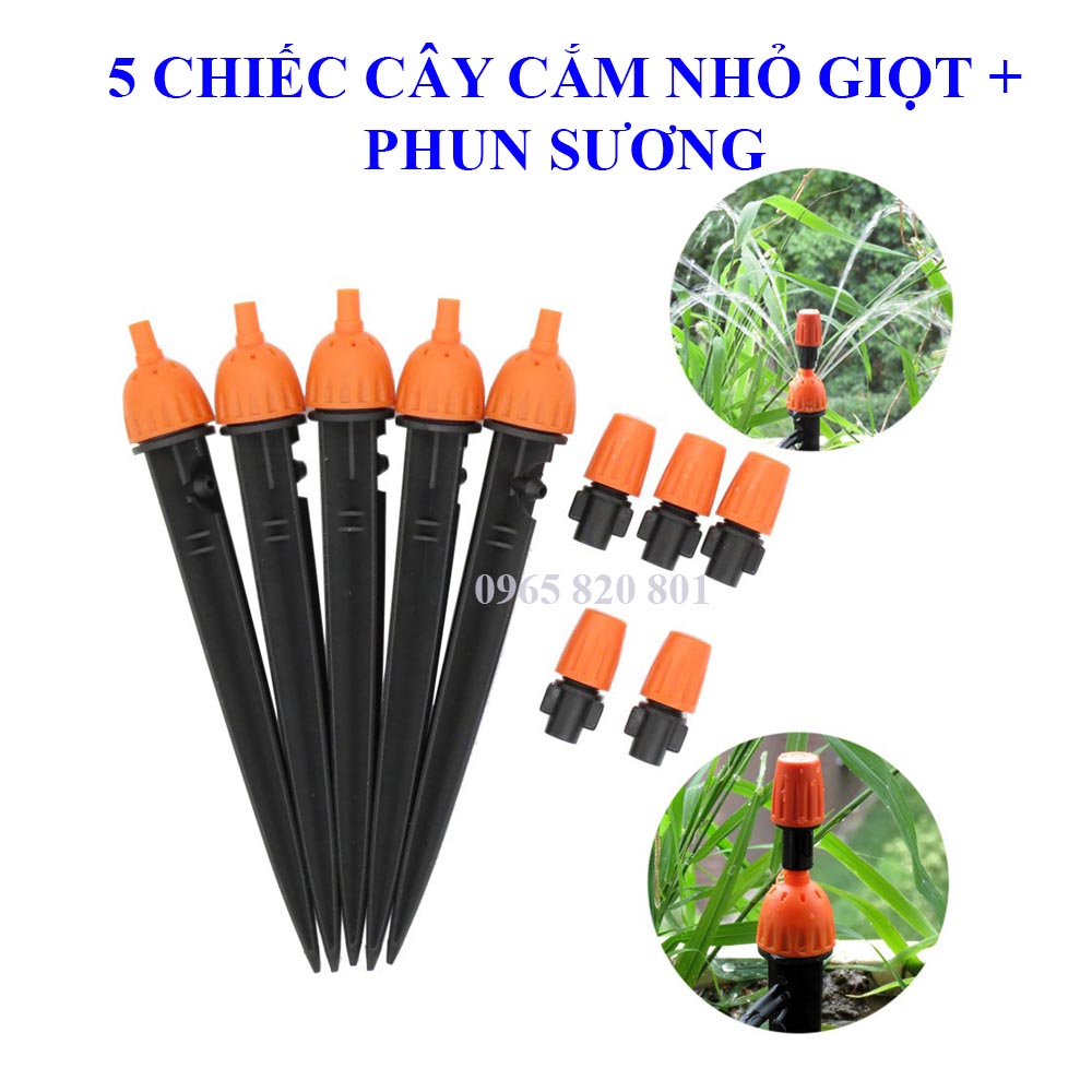 Bộ 5 Béc Tưới Cây 8 Tia Nhỏ Giọt Và Phun Sương