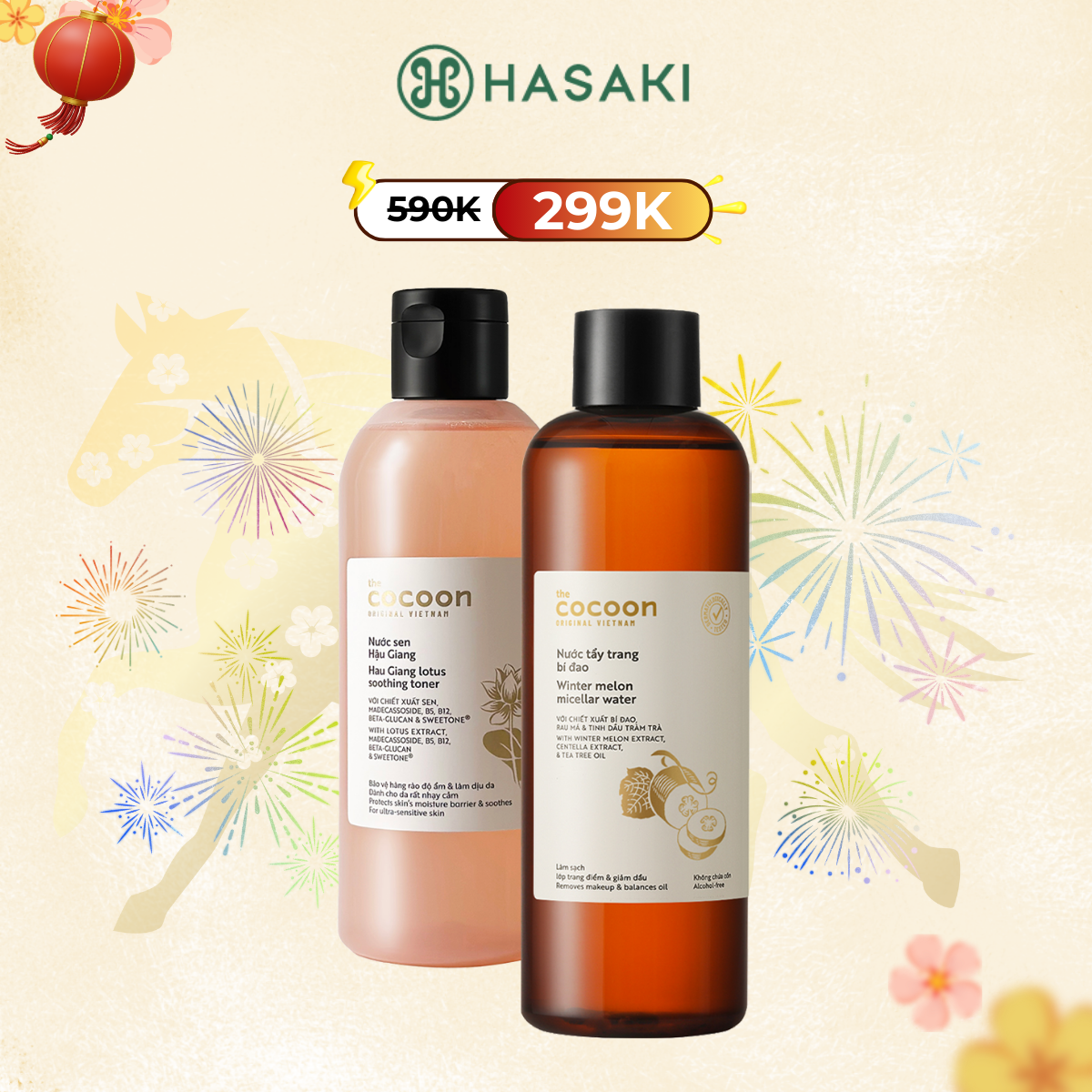 SIÊU GIẢM GIÁ Combo Cocoon Nước Cân Bằng Sen Hậu Giang + Nước Tẩy Trang Bí Đao Hau Giang Lotus Soothing Toner + Winter Melon Micellar Water Hasaki Sản Phẩm Chính Hãng