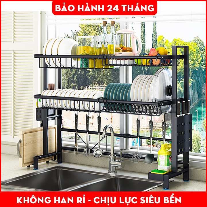 Kệ Để Chén Bát Đa Năng Thép Carbon CHÍNH HÃNG - Giá Để Bát Đũa Sơn Sần Tĩnh Điện Đen Chống Bám Bẩn - Kệ để chén đĩa thông minh để trên bồn rửa