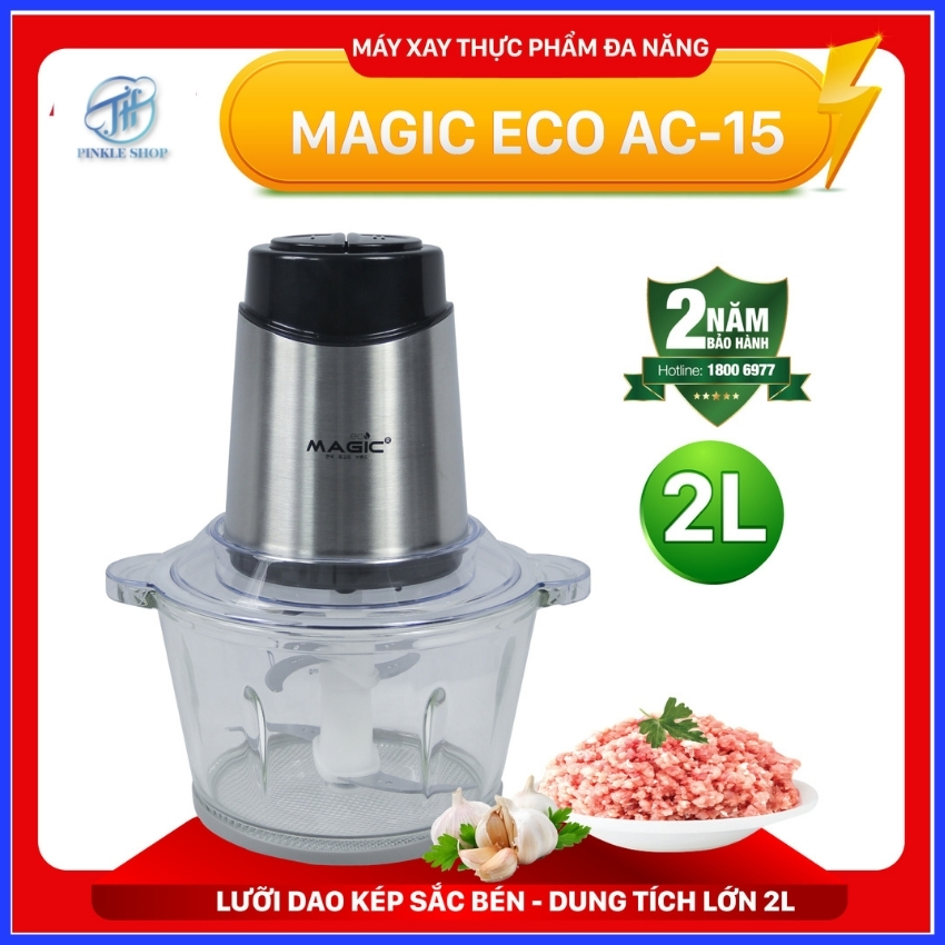Máy xay thịt đa năng maigc eco ac-15 pinkle shop pgd0004- cối lớn đến 2l, lưỡi dao thép sắc bén