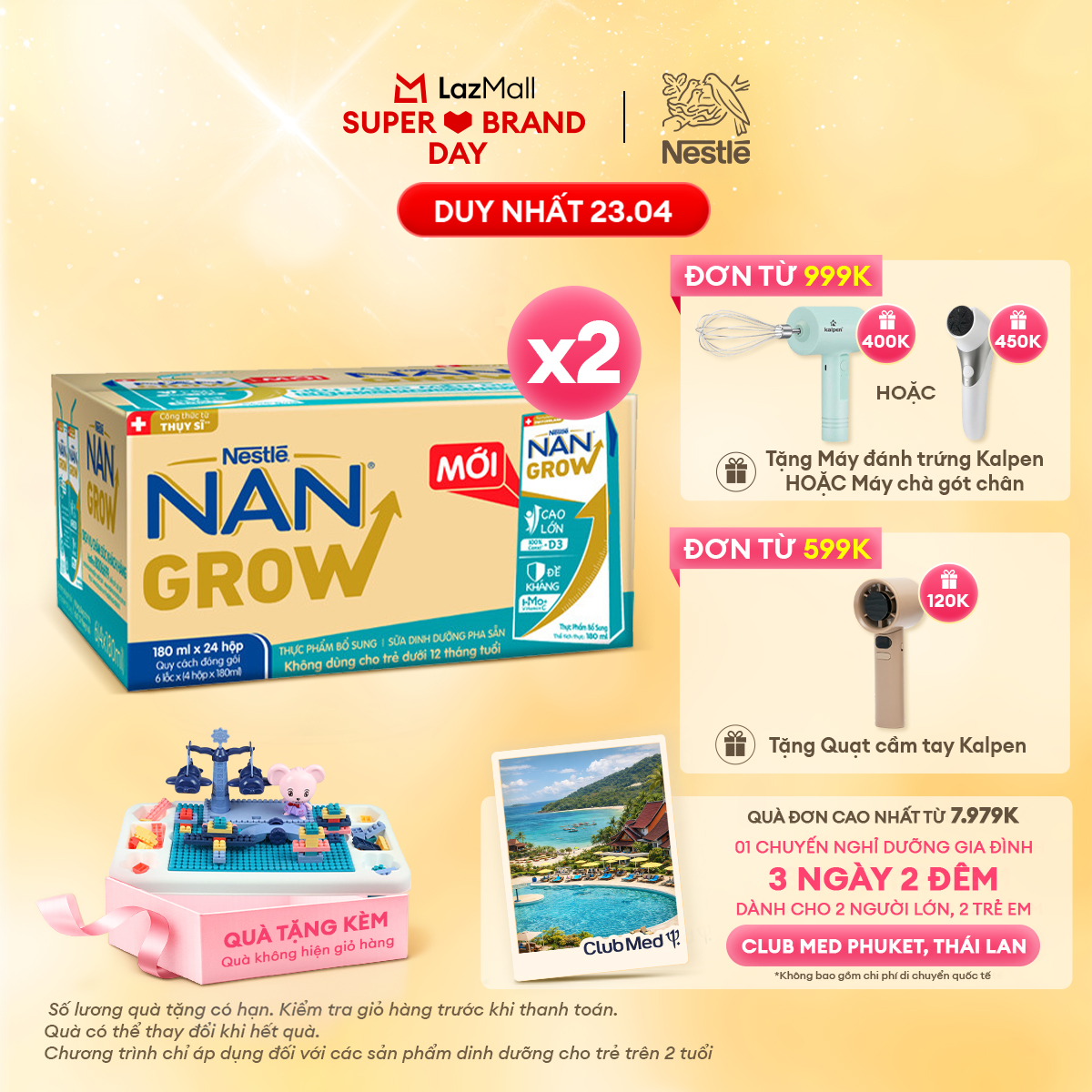 [CHỈ 23.04 QT Đơn 599K/999K] [Tặng Đồ chơi xếp hình công viên giải trí] 2 Thùng 24 hộp Sữa Dinh Dưỡng Pha Sẵn Nestlé NANGROW 180ml cho bé trên 1 tuổi - Sữa nước vị nhạt công thức từ Thụy Sĩ