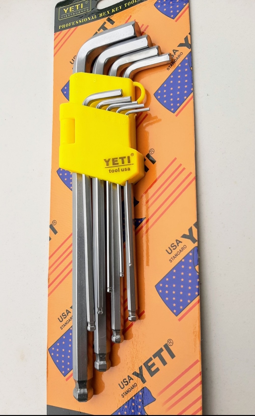 Bộ lục giác đầu bi 9 cây yeti thép không gỉ.