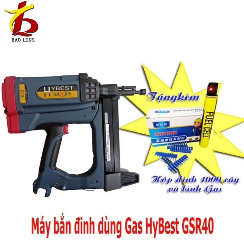 Máy bắn đinh dùng gas hybest, mua máy được tặng 1000 đinh *