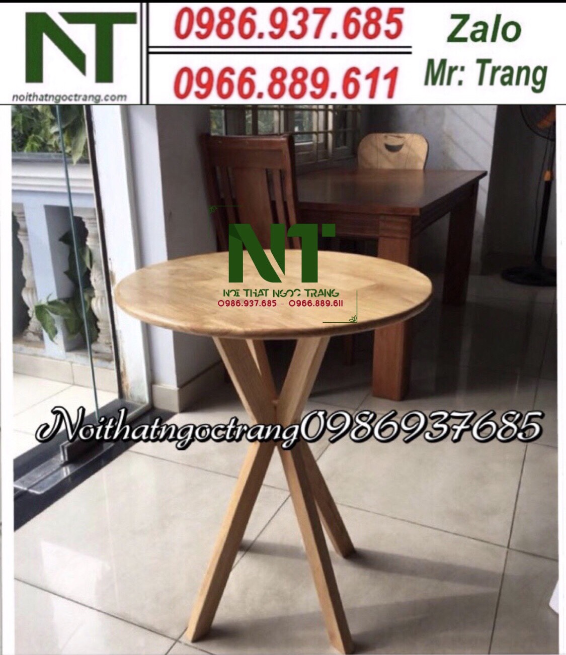 Bàn tròn gỗ chân chụm thanh lý