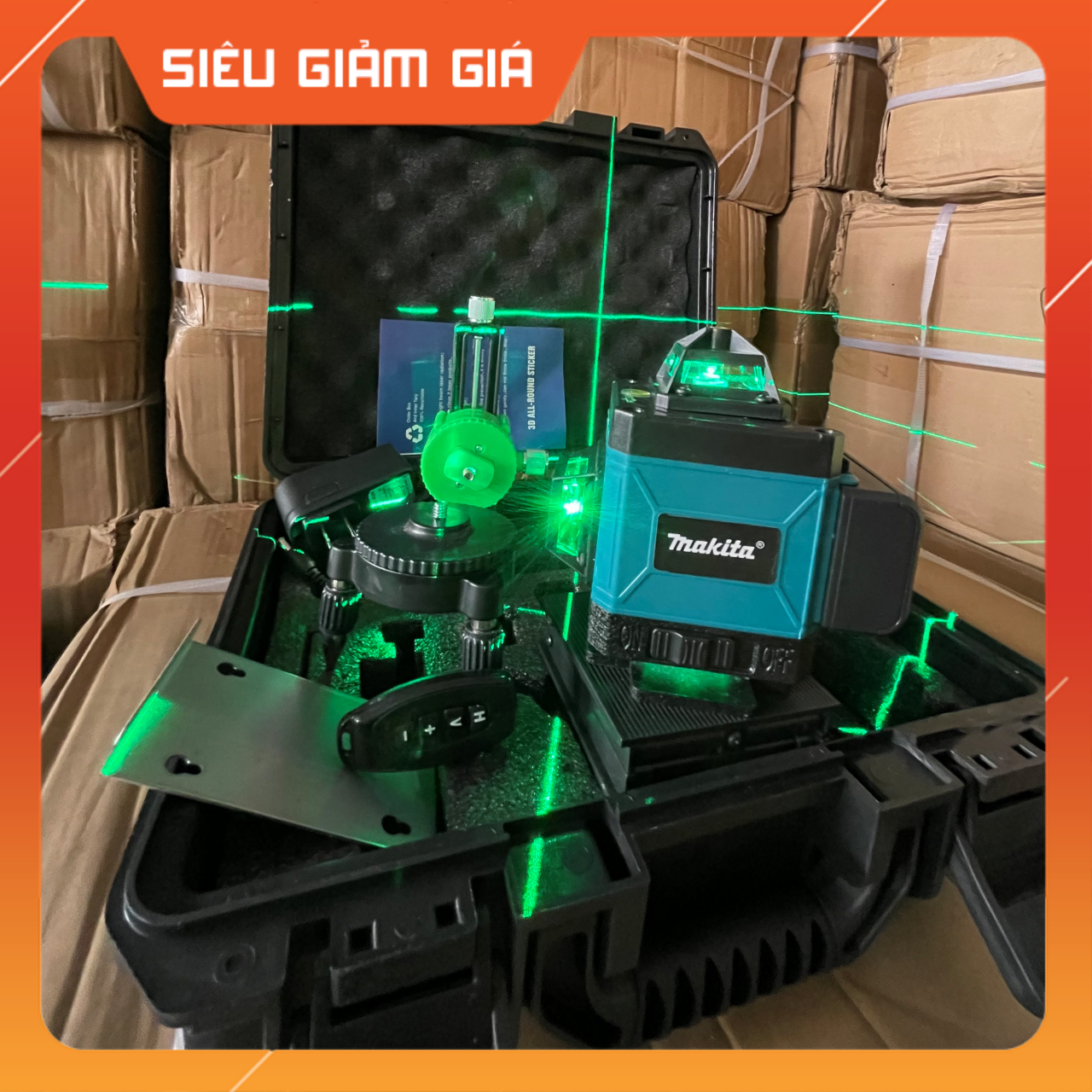 Máy cân mực Laser MAKITA 16 tia xanh  - quay 360 độ có điều khiển từ xa -tặng bộ từ hít treo tường