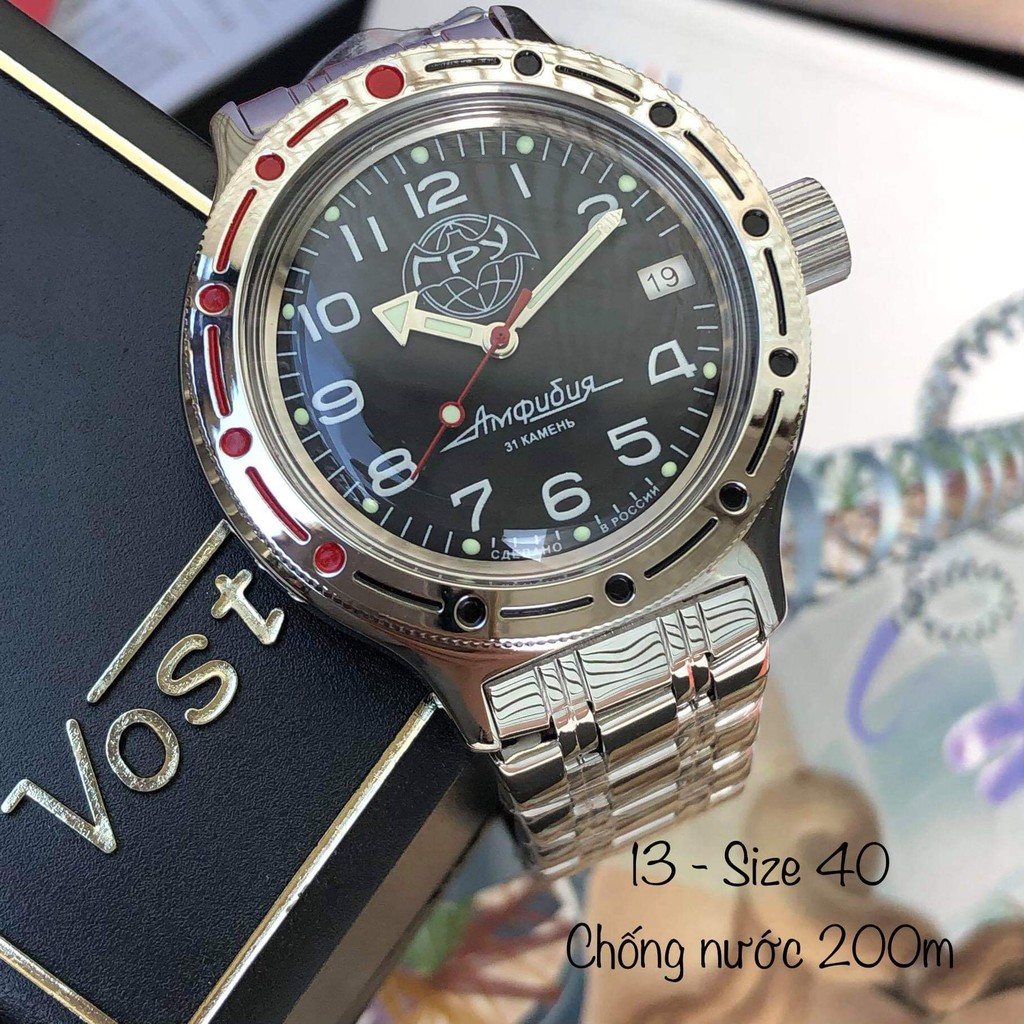 Đồng hồ Nam Vostok Amphibia 420867 máy automatic, size mặt 40, size dây 20, chống nước 20Atm, BH 1 năm. Đồng hồ Nga