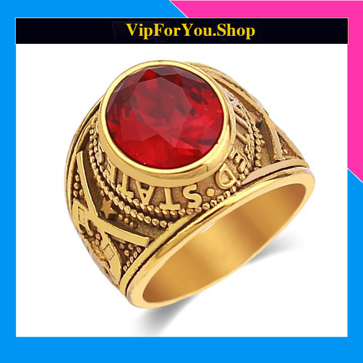 NHẪN MỸ INOX cao cấp MẠ VÀNG ĐÁ ĐỎ đẹp mà chất (tặng hộp đựng nhẫn cực xinh)