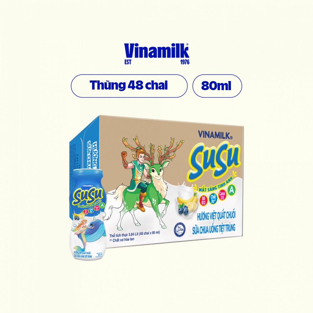 Sữa Chua Uống Tiệt Trùng Vinamilk SuSu hương Việt Quất Chuối Thùng 48 chai 80ml