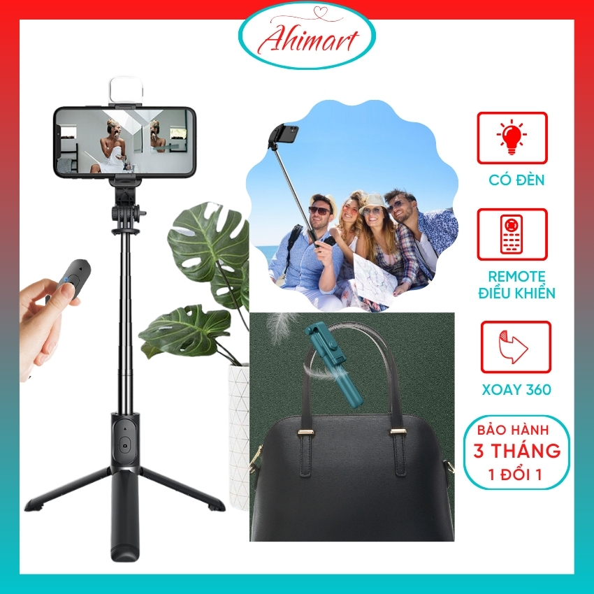 Gậy chụp hình có đèn, gậy selfie có remote, gậy chụp ảnh livestream, gậy tự sướng bluetooth chống rung giá đỡ điện thoại-Ahimart