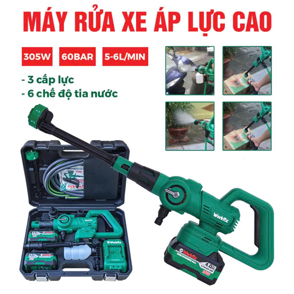 Battery Car Washer - Workfix - Wf-Pw3825Bl, Speed ​​Control Touch Button, Squeeze Switch, Brushless Motor Giá 1,689,000 Đồng*Miễn phí vận chuyển