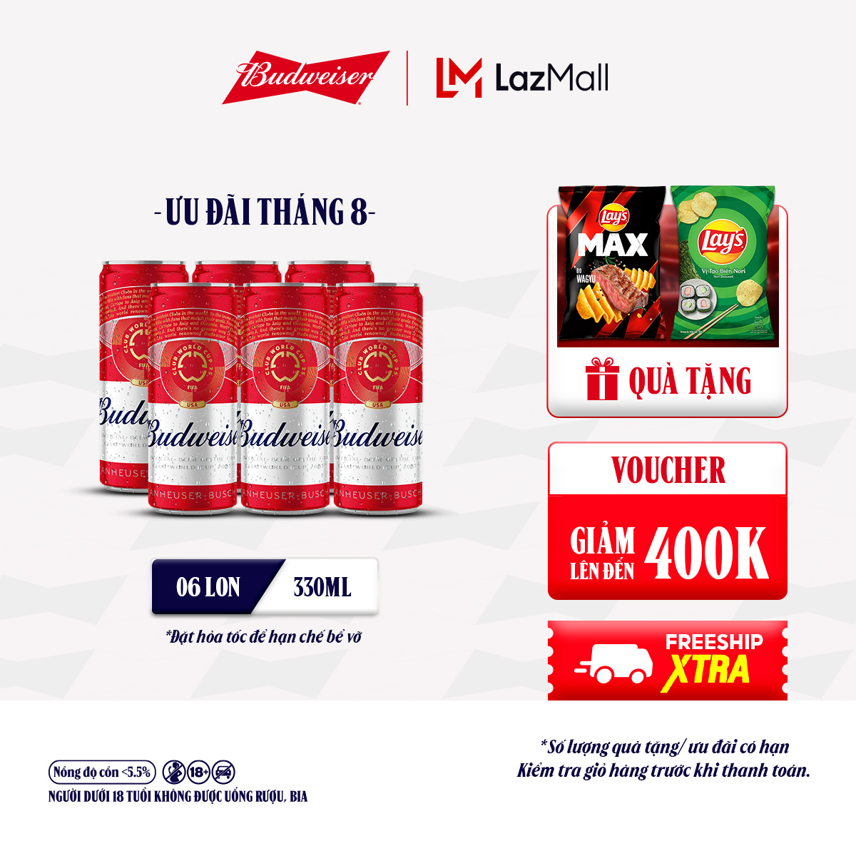 Lốc 6 Lon Bia Budweiser Chính Hãng (330ml/lon) - Phiên Bản FIFA Club World Cup 2025