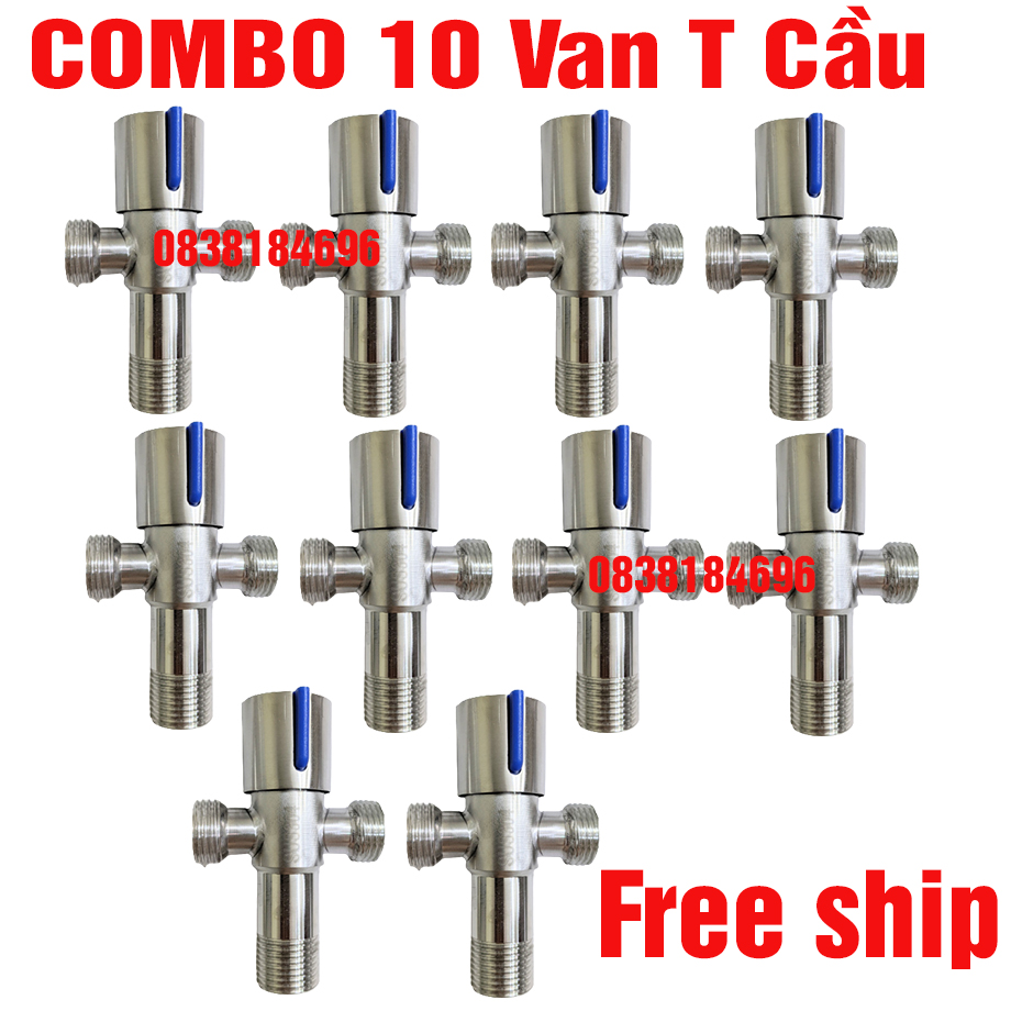 Van t khóa nước bồn cầu 2 nhánh inox 304 van t van f lựa chọn, van t cầu inox 304, van f khóa