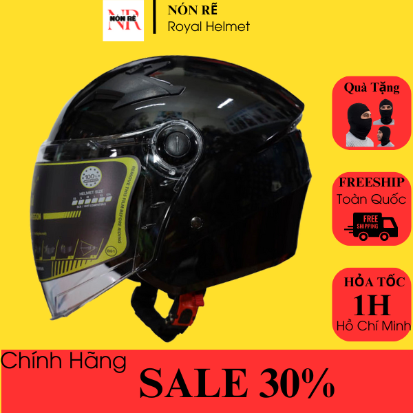 Mũ bảo hiểm 3/4 2 kính royal m268 màu đen bóng - nón rẽ ht