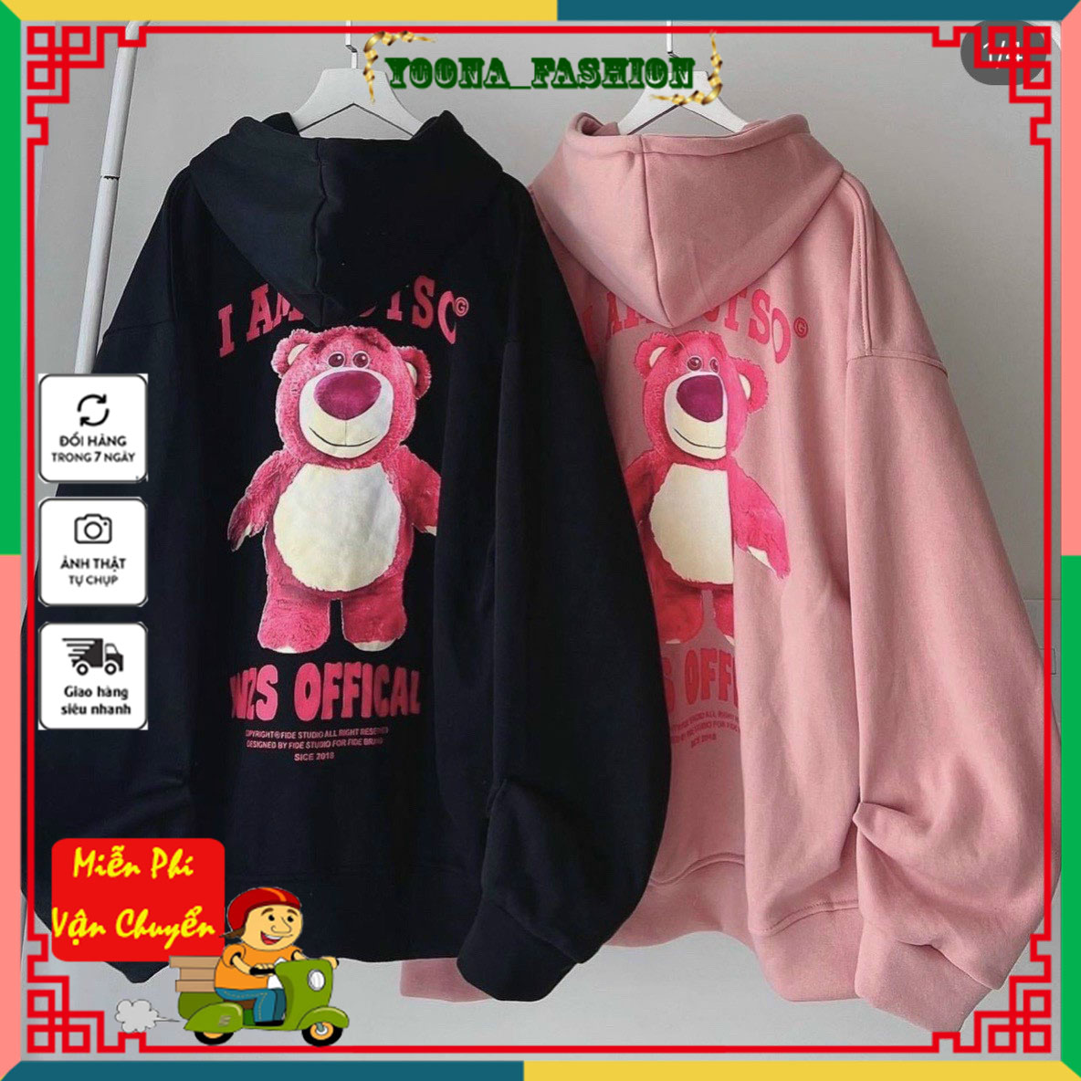 Áo hoodie gấu dâu, áo khoác nỉ gấu losto siêu hot.tp