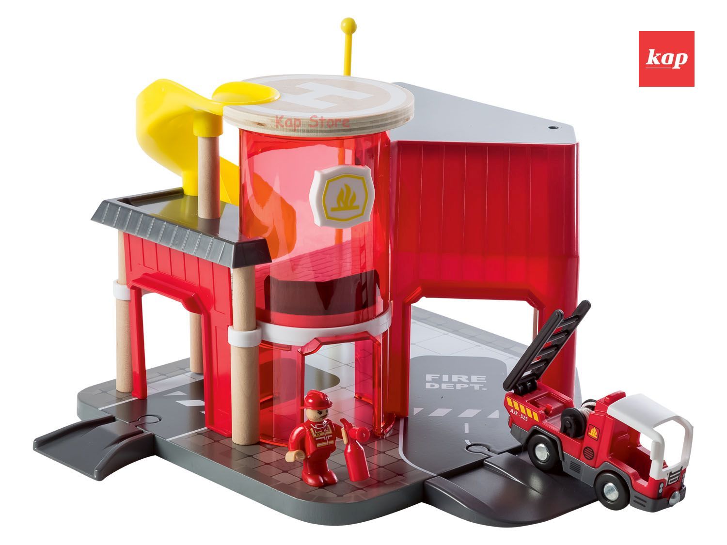 Bộ nhà cứu hỏa 2 tầng phụ kiện mô hình đường ray xe lửa gỗ