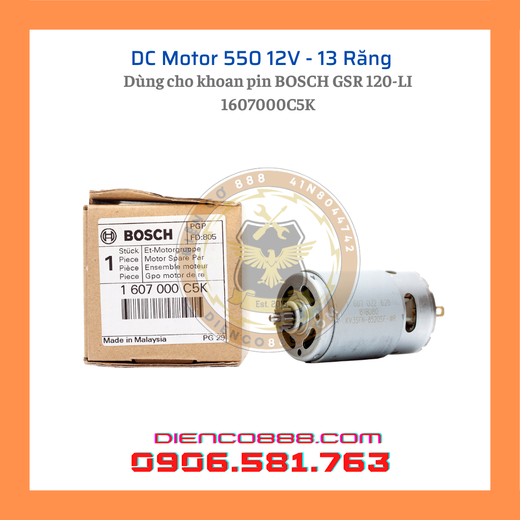 Motor khoan pin bosch gsr 120-li 12v 550 13 răng chính hãng
