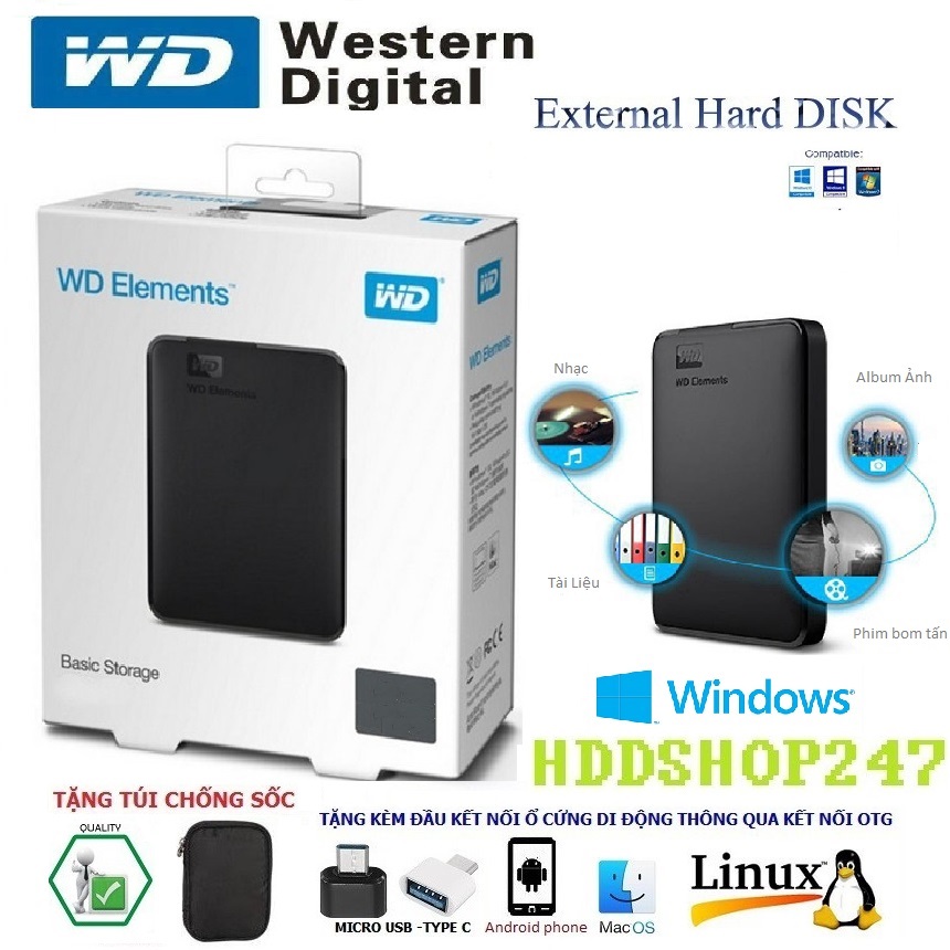 HCM Ổ cứng di động WD 250GB 320GB 500GB USB 3.0MRICRO USB  TYPE-C + tặng túi chống sốc