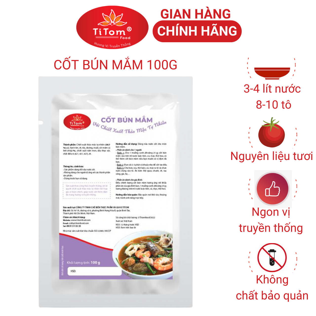 Gia vị nấu bún mắm nêm sẵn Titom gói 100g dùng nấu nước lèo bún mắm lẩu mắm