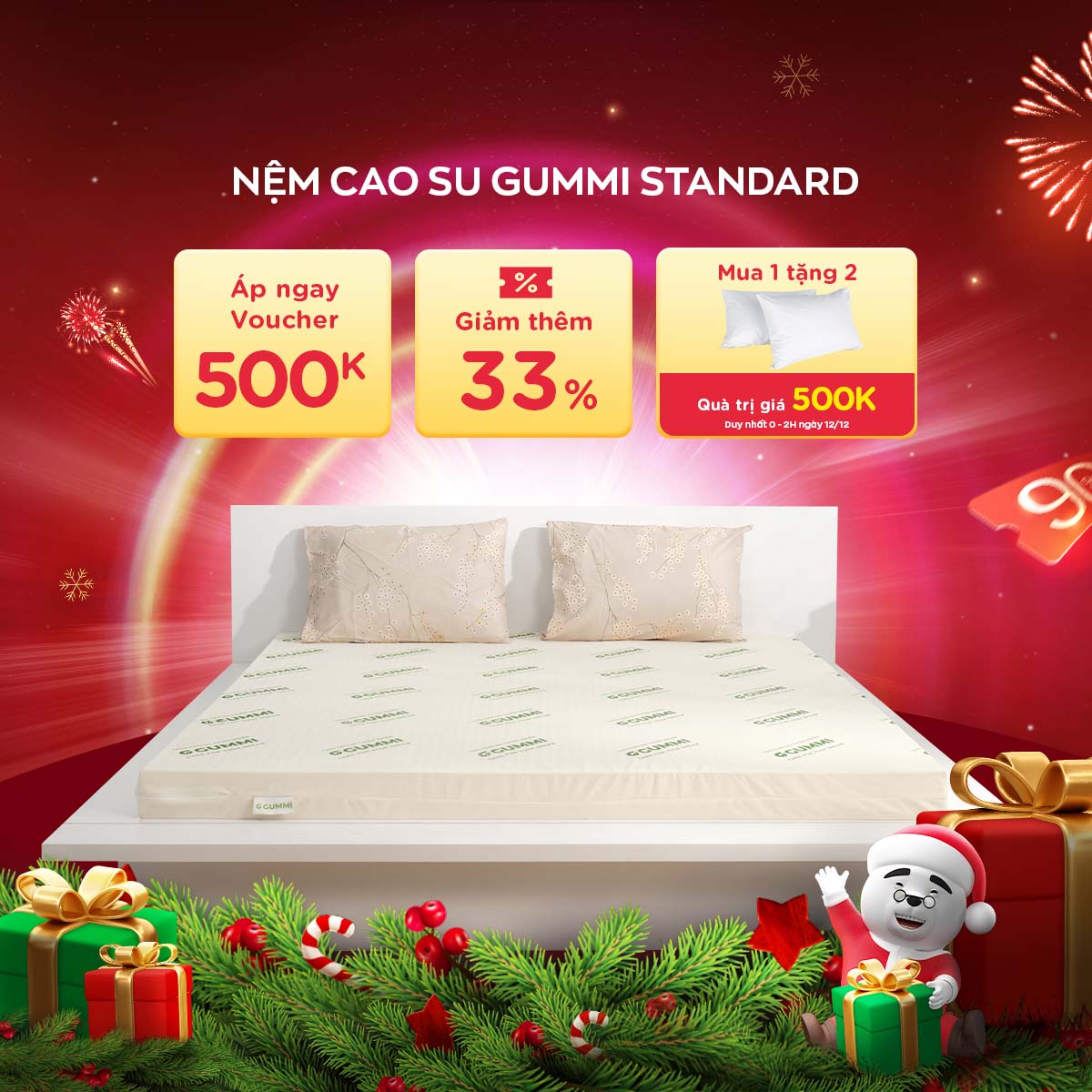 Nệm cao su 100 thiên nhiên Gummi Standard 10cm tại Vua Nệm Nâng đỡ vượt trội thoáng kí tối ưu