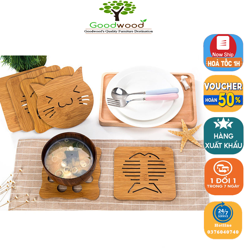[Freeship MAX] Đế Lót Ly Cốc, Xoong Nồi Bằng Gỗ Cách Nhiệt Chống Trơn Trượt Hoạ Tiết Sang Trọng Kích Thước lớn 15 x 15 CM