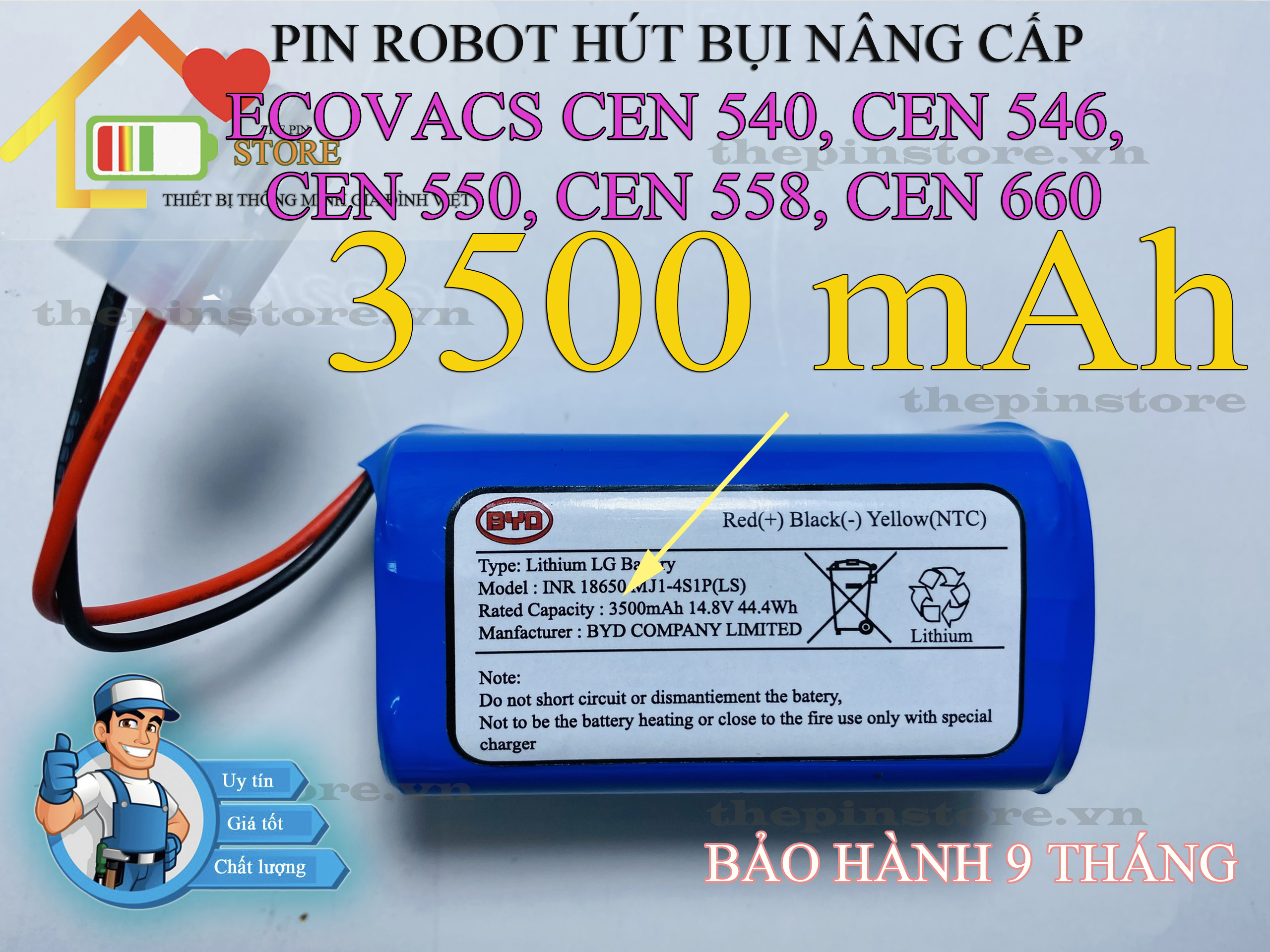 (DUNG LƯỢNG 3500 mAh ) PIN ROBOT HÚT BỤI NÂNG CẤP ECOVACS CEN 540, CEN 546, CEN 550, CEN 558, CEN 660 BẢO HÀNH 9 THÁNG