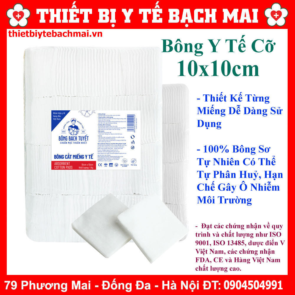 BÔNG BẠCH TUYẾT - Bông Y Tế Cắt Miếng 1kg - Vệ Sinh Baby [10x10]