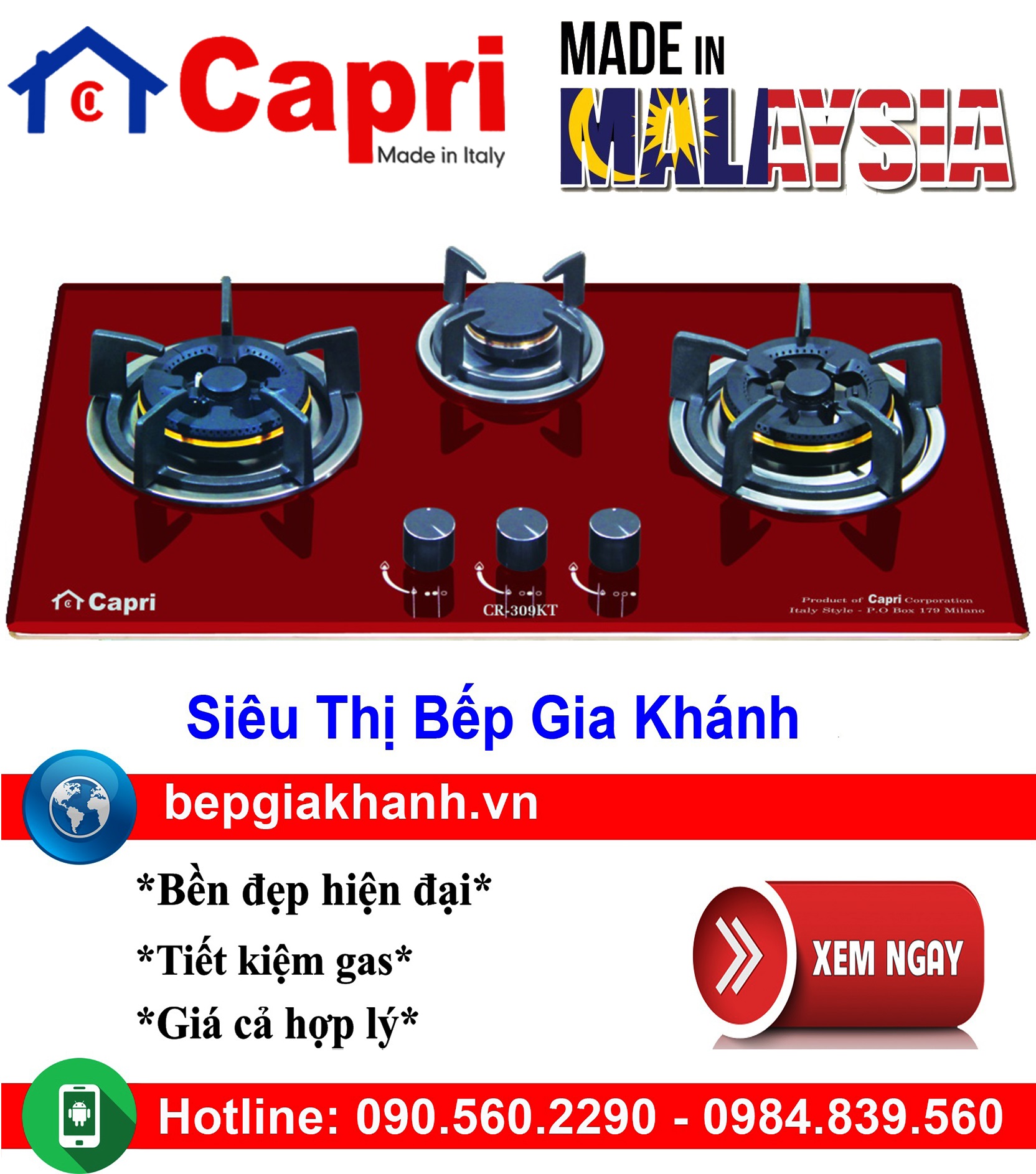 [HCM]Bếp gas âm Capri CR 309KT RED nhập khẩu Malaysia, bếp gas, bếp gas đôi, bếp gas đơn, bếp gas âm, bếp ga, bếp ga đôi, bếp ga đơn, bếp ga âm, bep ga, bep gas