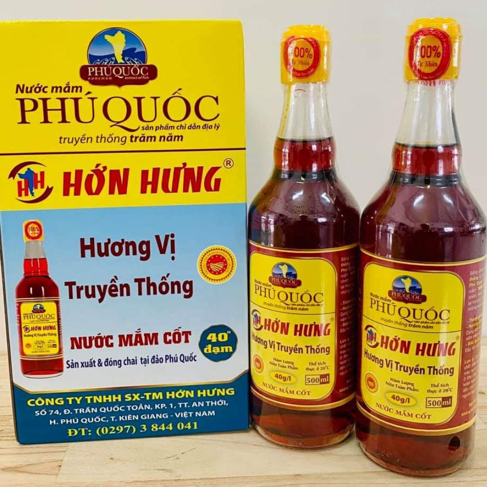2 chai nước mắm Hớn Hưng Phú Quốc 500ml 40 độ đạm chính hãng