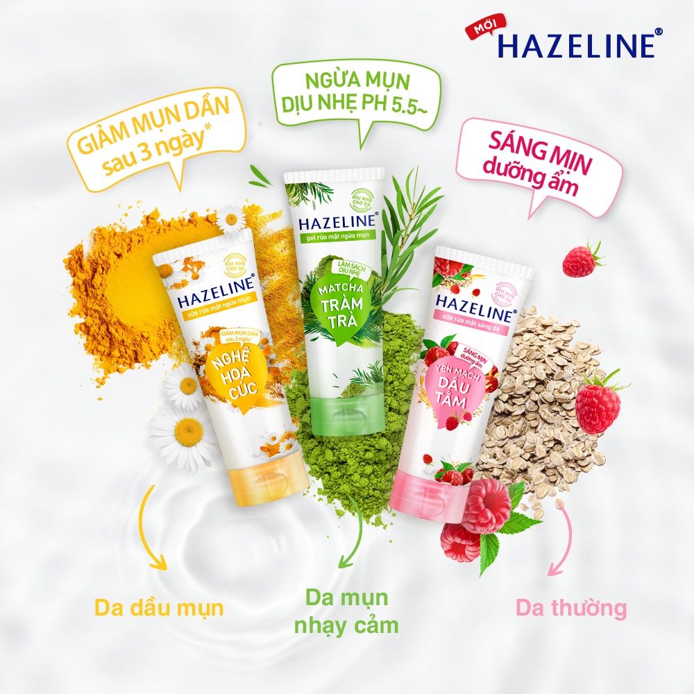 Sữa rửa mặt hazeline 100g các loại matcha/ nghệ/ yến mạch