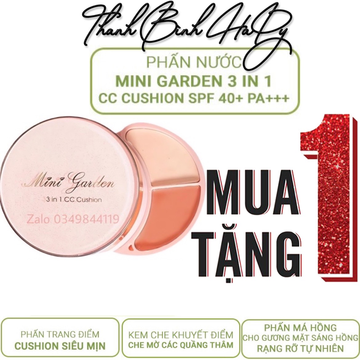 [ TĂNG SON HAPPY ] Phấn Nước Mini Garden 3 In 1 CC Cushion SPF 40+ PA+++ ( 1 lõi x 12g) PV991