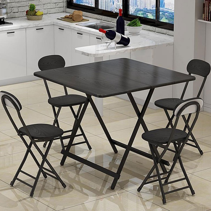 Bộ 1 bàn 4 ghế ăn gấp gọn - bàn ghế gấp gọn - bộ bàn ăn gỗ - bàn ăn gấp gọn bằng gỗ vuông 80x80