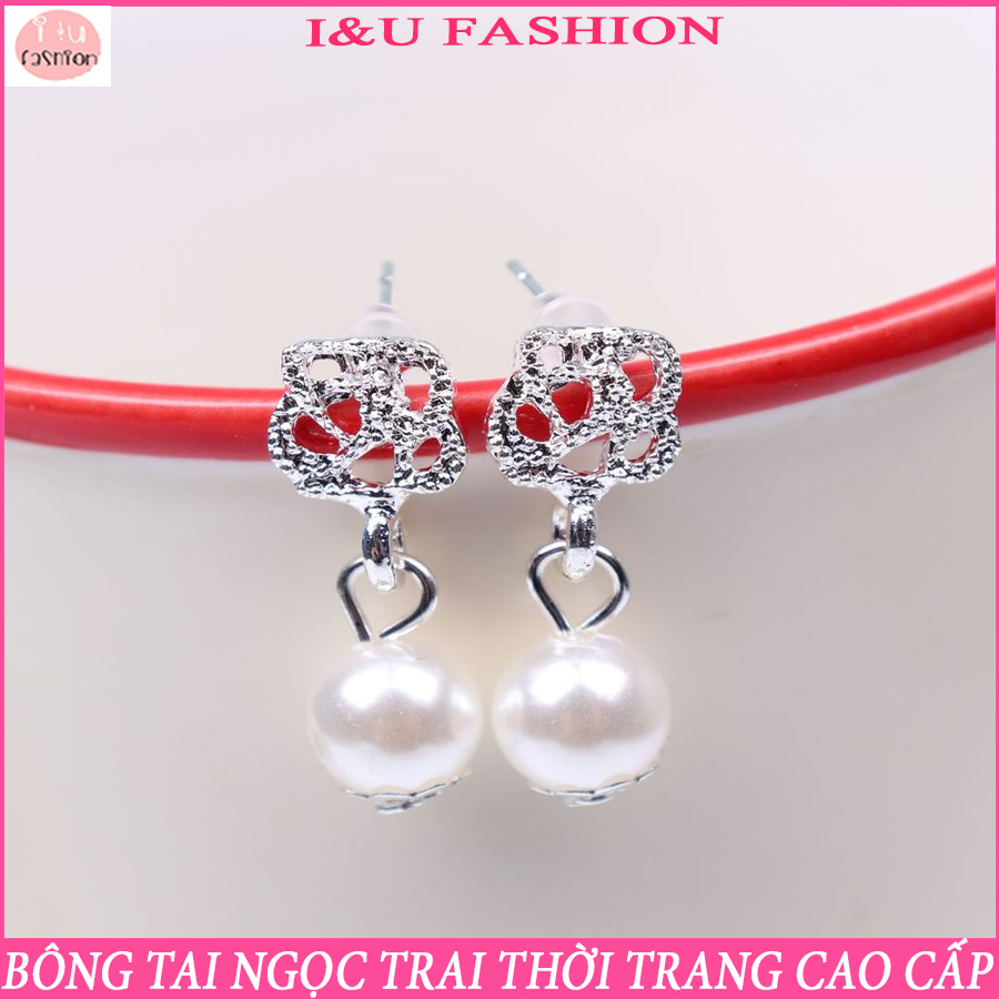 Khuyên tai Hoa tai đính ngọc trai màu bạc được thiết kế tinh tế cho nữ phong cách sang trọng thanh lịch , Bông tai trang sức hoa hồng KT-28