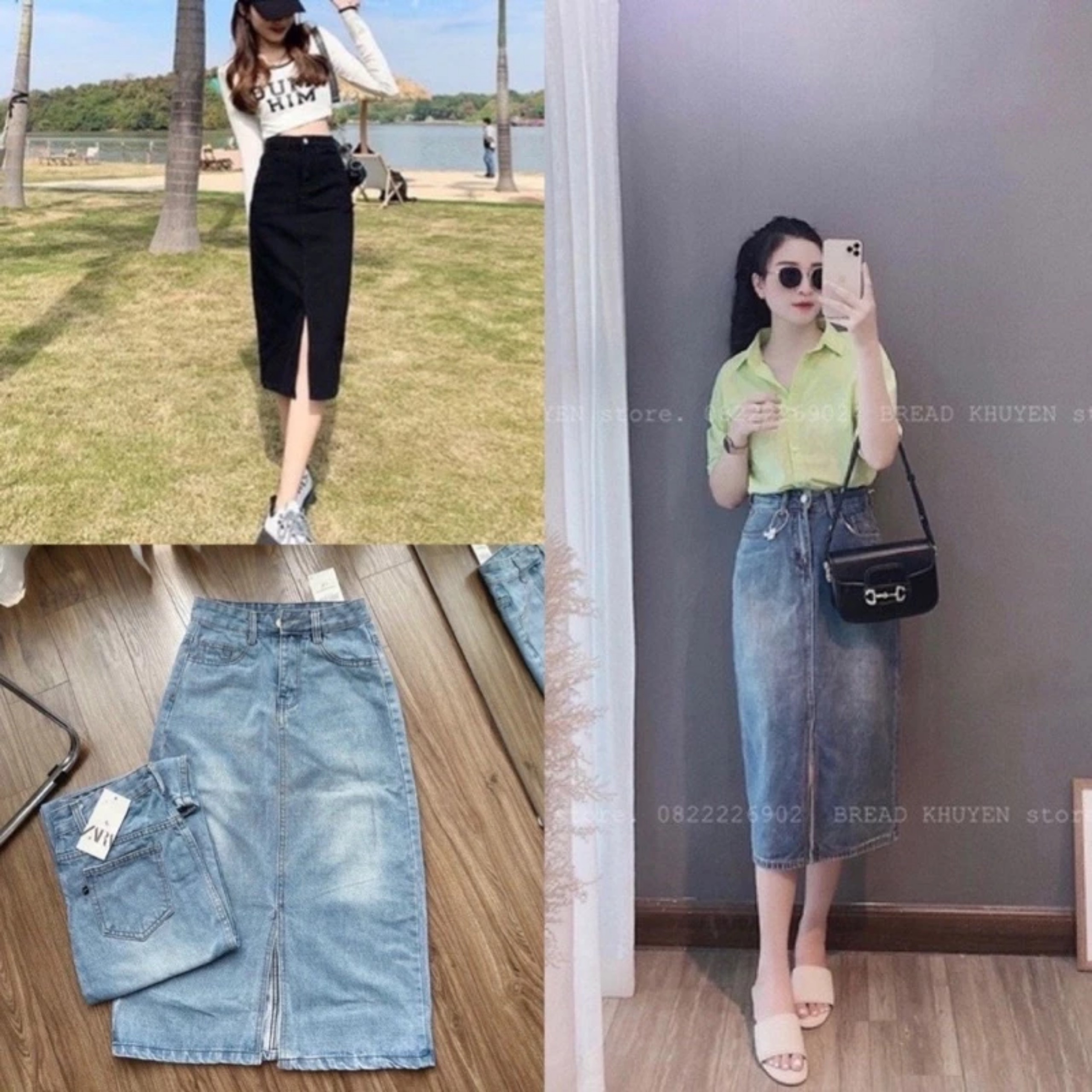 Chân váy denim xẻ trước siêu hot #930
