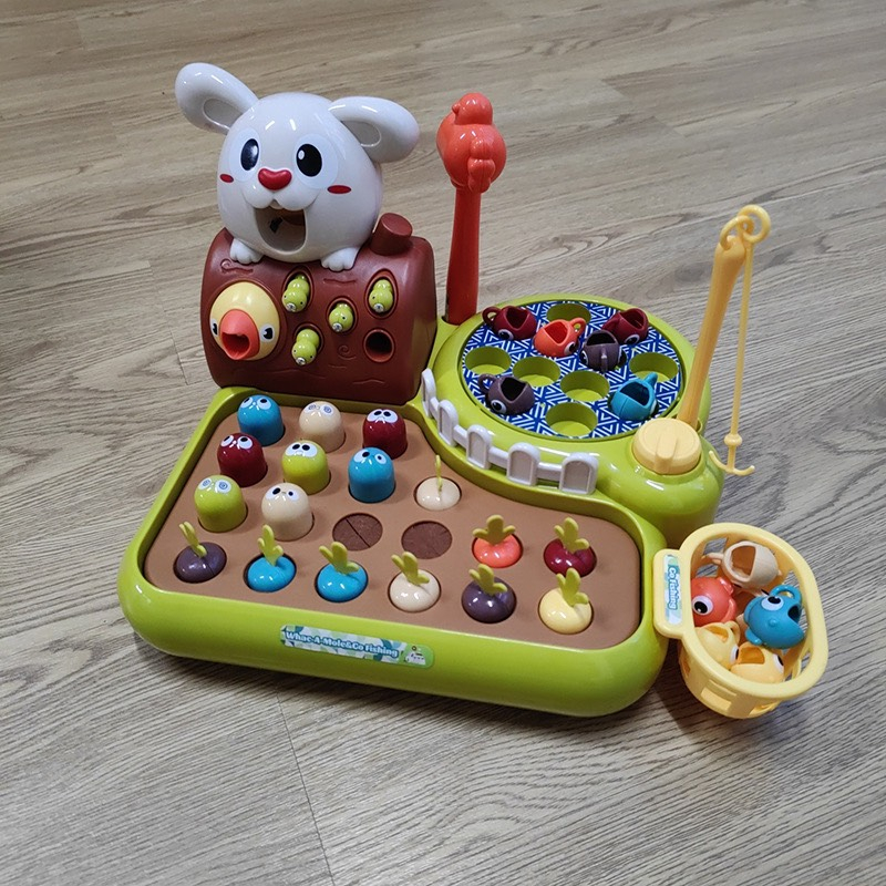 Đồ chơi nông trại vui vẻ 4in1 cho bé gồm câu cá, đập chuột, trồng cà rốt cho thỏ ăn, bắt sâu cho chim ăn