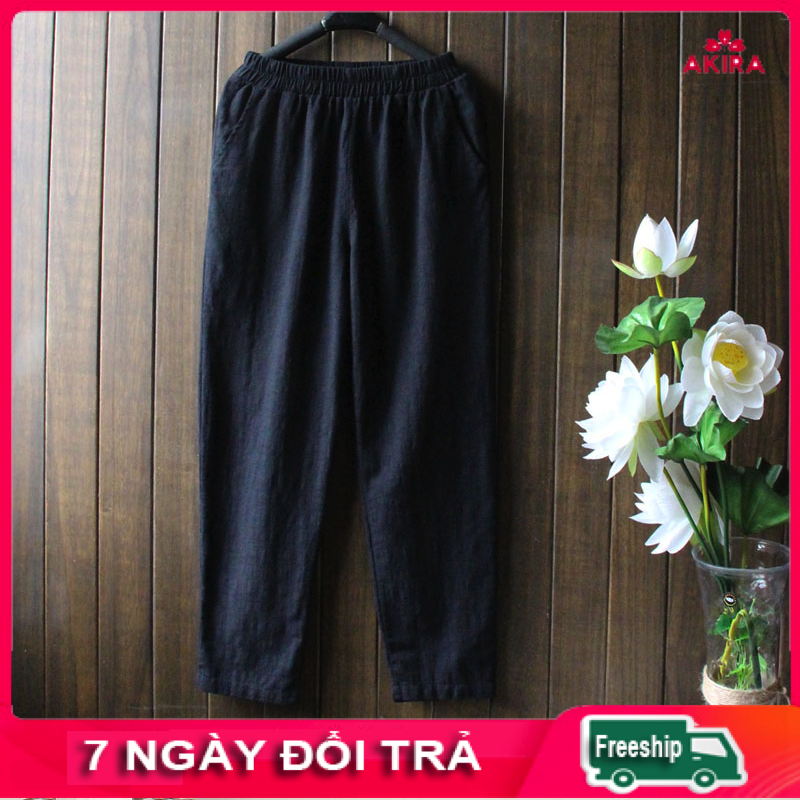 Quần dài nữ đũi lưng thun trung niên nhiều màu trơn cao cấp freesize 58-75kg