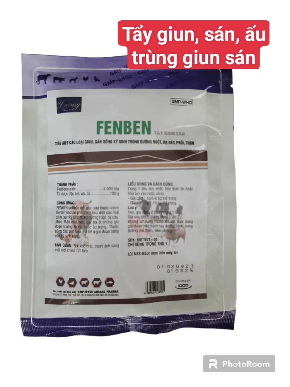 Fenben tẩy giun sán 50g &100g, dùng trong thú y
