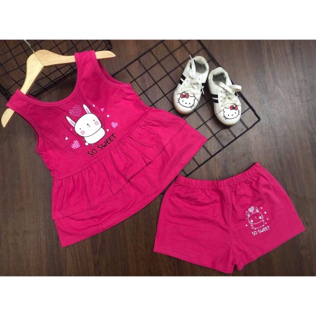 Bộ thun cotton nhíu bèo sz đại cho bé gái