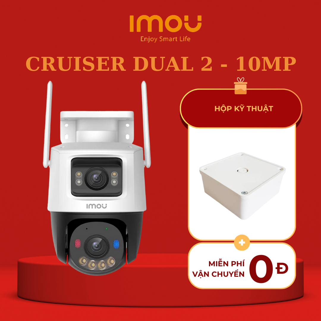 (TẶNG HỘP KỸ THUẬT) Camera IMOU 2 Mắt Ngoài Trời IMOU Cruiser Dual 2 10MP | Tầm Nhìn Bam Đêm Có Màu | Ống Kính Kép Góc Rộng | AI phát hiện con người và phương tiện l đèn cảnh báo chủ động màu xanh, đỏ l Bảo Hành 2 năm