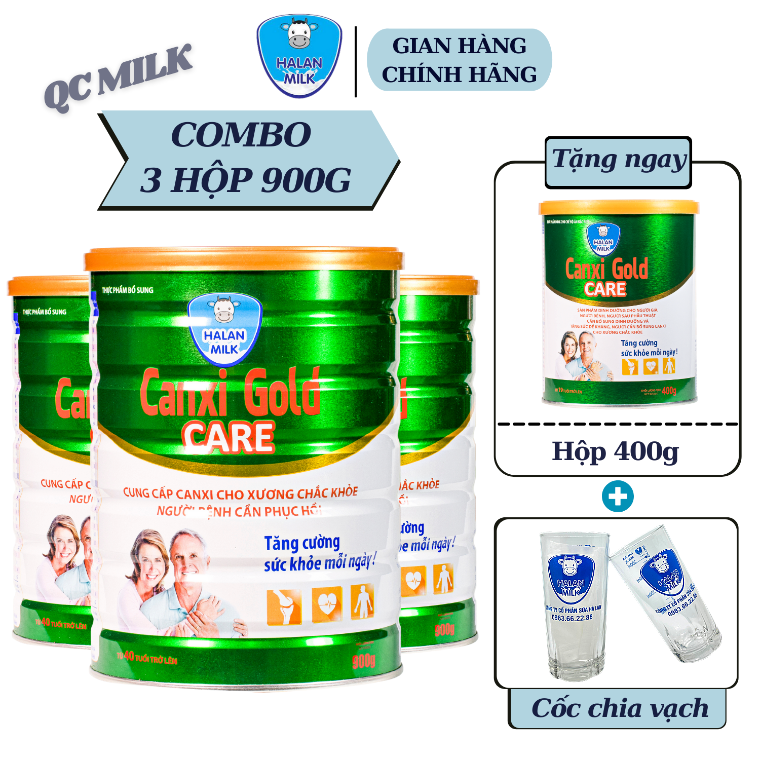 Combo 3 hộp sữa canxi gold care 900g cung cấp canxi cho xương chắc khỏe chống loãng xương