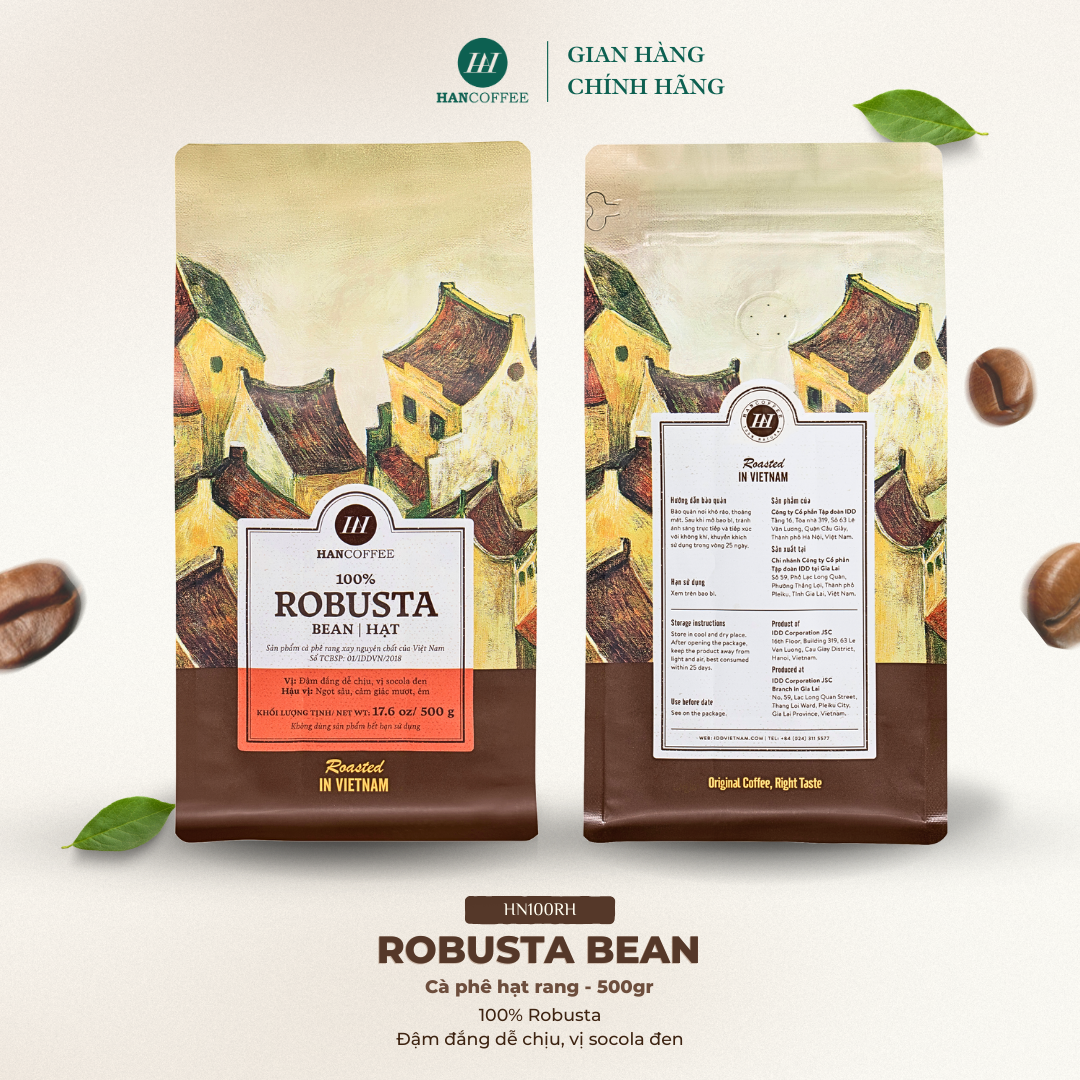 Cà phê robusta - cafe rang mộc 100% hancoffee đắng mạnh, hậu ngọt, dễ uống 500g pha phin, pha máy, nguyên hạt