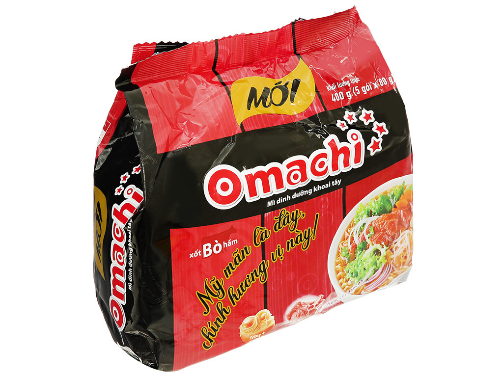 Bịch 5 gói gói mì khoai tây Omachi xốt bò hầm 80g