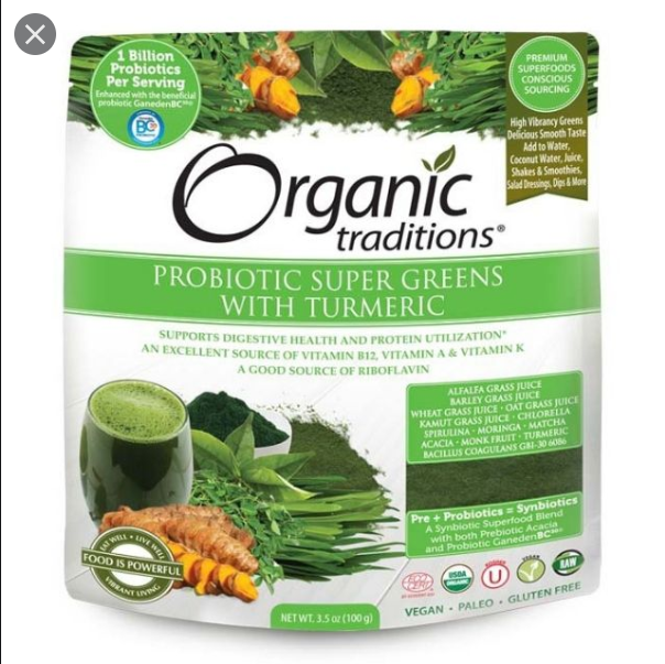 Bột Lợi Khuẩn Oragnic Traditions vị Super Greens Nghệ