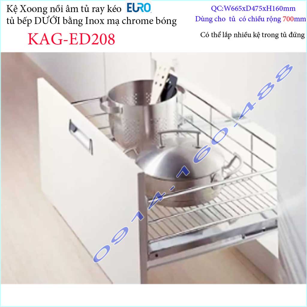 [HCM]Kệ xoong nồi Euro KAG-ED208-66.5cm giá xoong nồi inox âm tủ 66.5cm có ray giảm chấn tủ bếp dưới