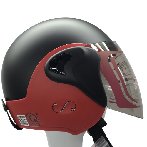 Mũ bảo hiểm trùm 3/4 đầu kính chống chói lóa cao cấp - GRS A318k đen nhám line đỏ - vòng đầu 56-58cm