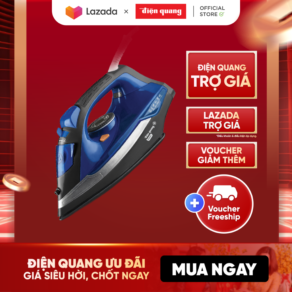 Bàn ủi hơi nước Điện Quang ĐQ SI02 2238 BBL (Màu Xanh – Đen, 2200W, 380ml)