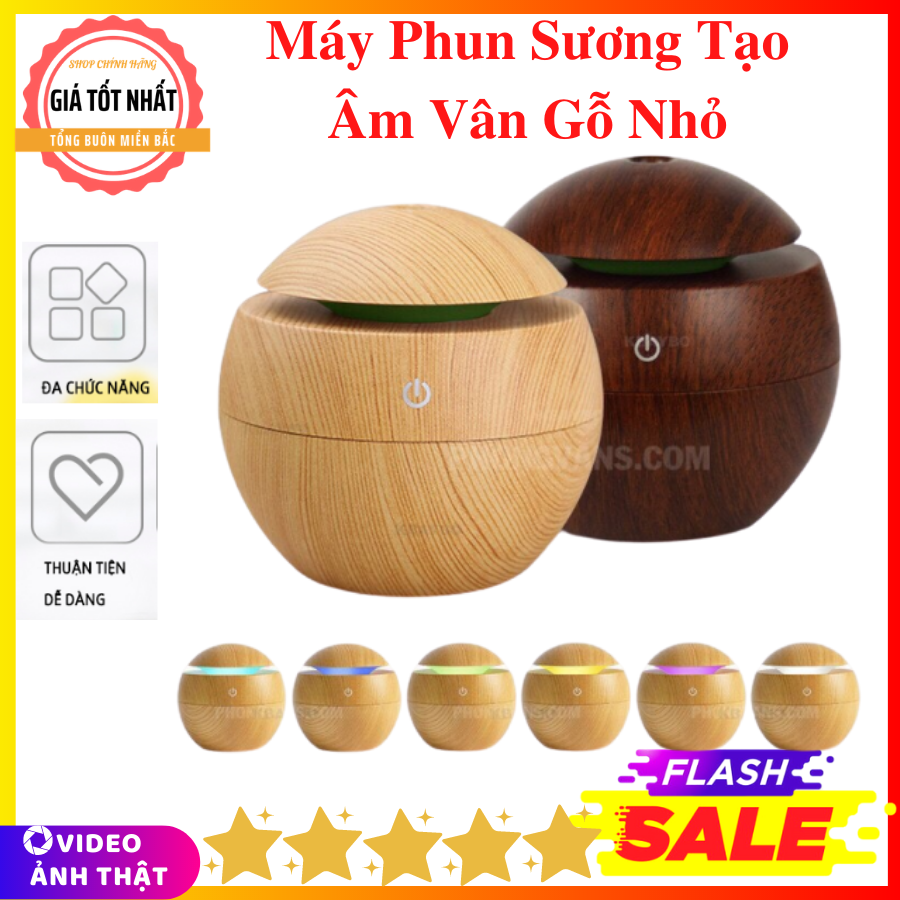Máy Phun Sương Tạo Ẩm Khuếch Tán Tinh Dầu Vân Gỗ Nhỏ  + TẶNG KÈM 1 Lọ Tinh Dầu 10ml Nguyên Chất