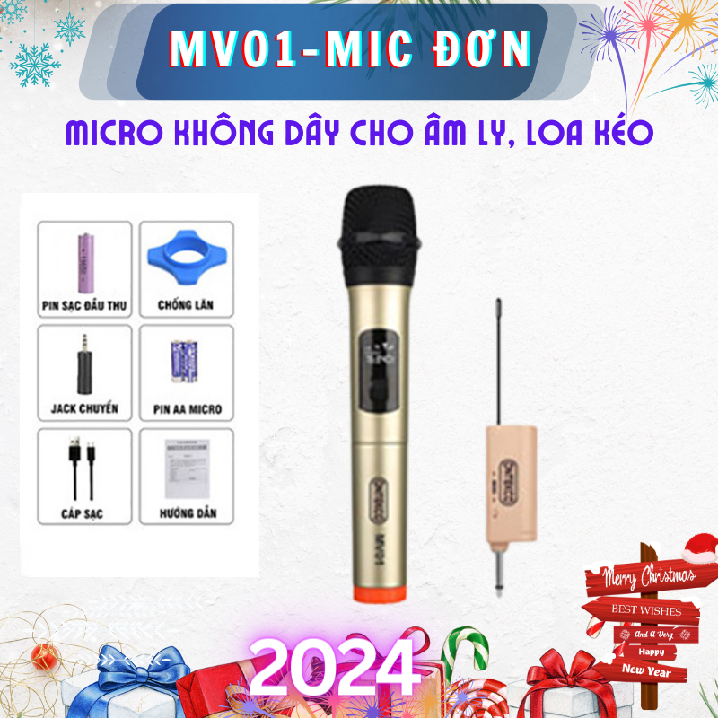 Micro không dây chính hãng giá rẻ MV01 đơn | MV02 Đôi | E6 Đôi chuyên loa kéo, âm ly, micro hát siêu hay và êm